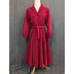 Velvet Christmas Party dress 3/4 sleeve button up dark red Medium (no size tag)